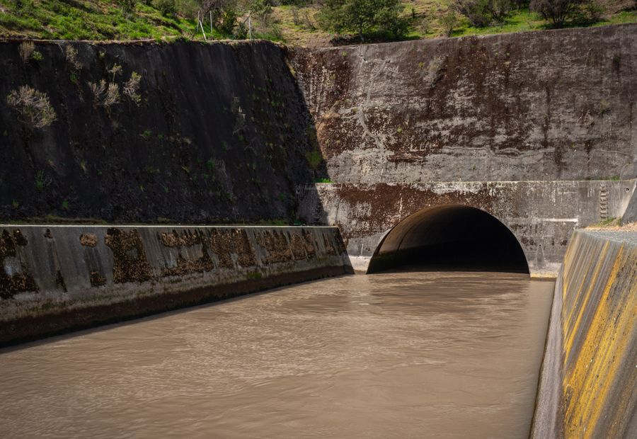 Arch culvert carrying a small stream beneath a farm road